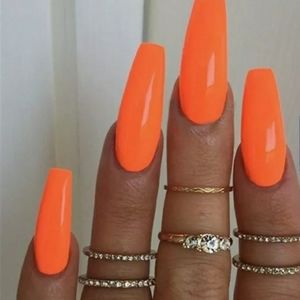BOLD ORANGE COFFIN PRESS ON GLUE ON NAI…